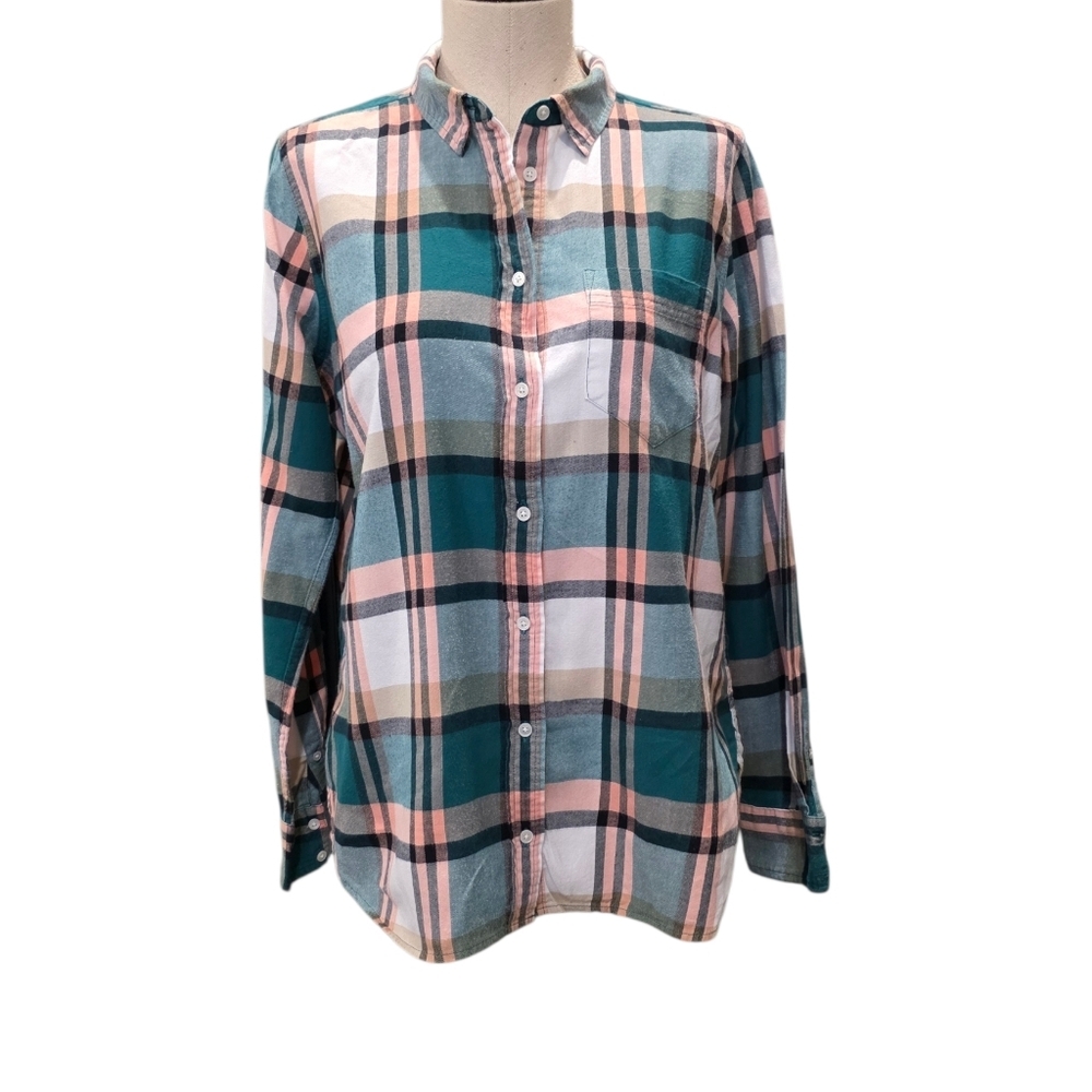 J. Crew Classic Plaid Shirt in Green and Peach